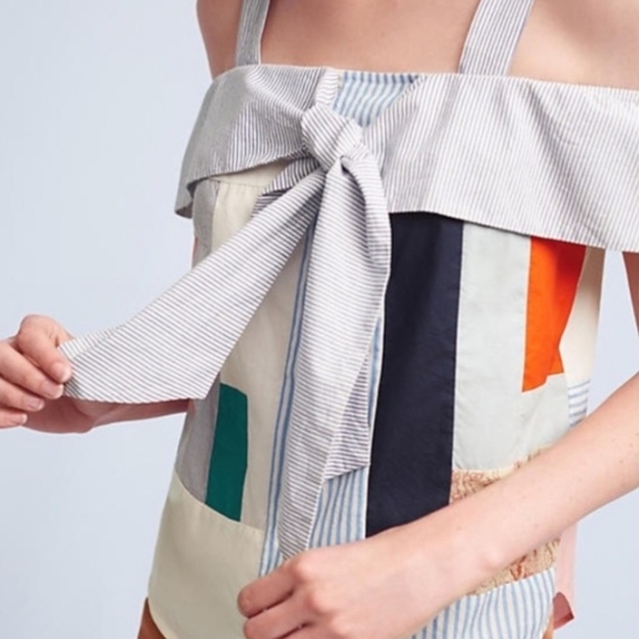 Maeve Anthropologie Medley Patchwork Cold Shoulder Top - Picture 10 of 11